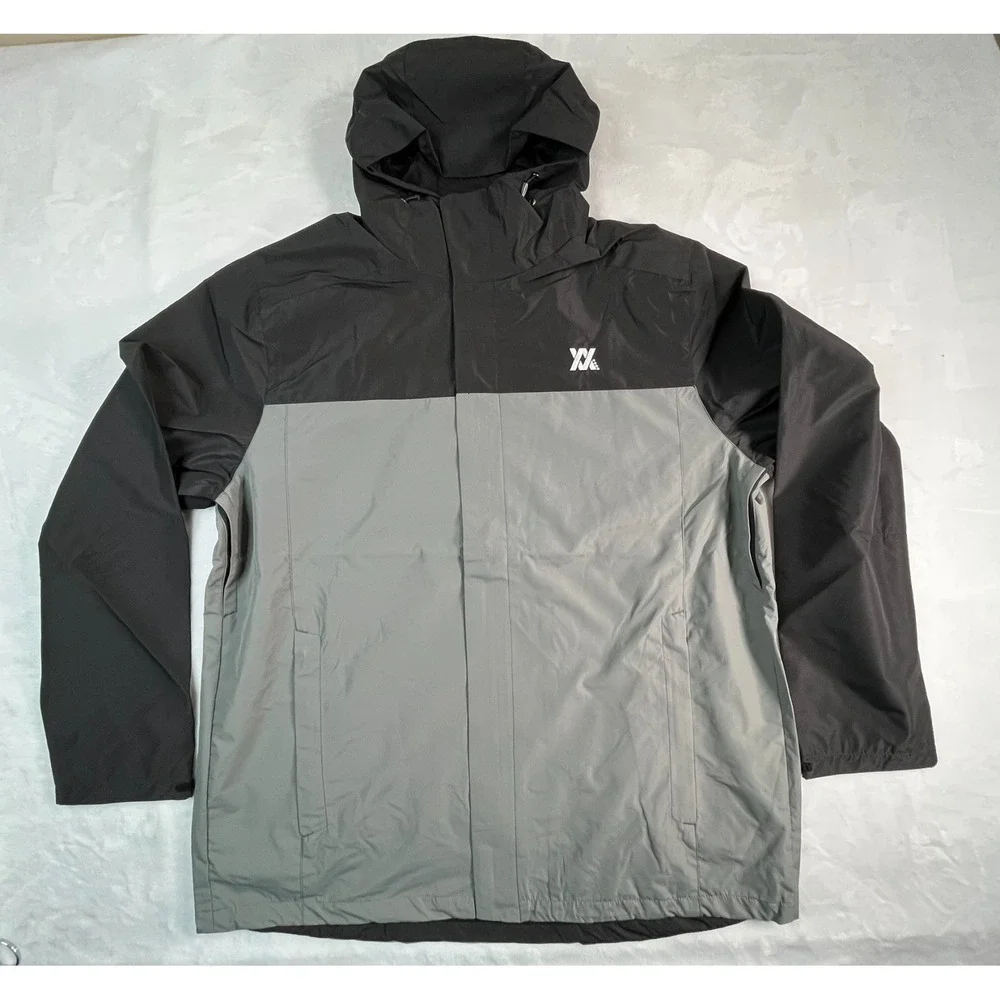 NWT DIXXON Mens 2XL Tech Jacket Gray Hooded Rain Windbreaker Zippered Pockets